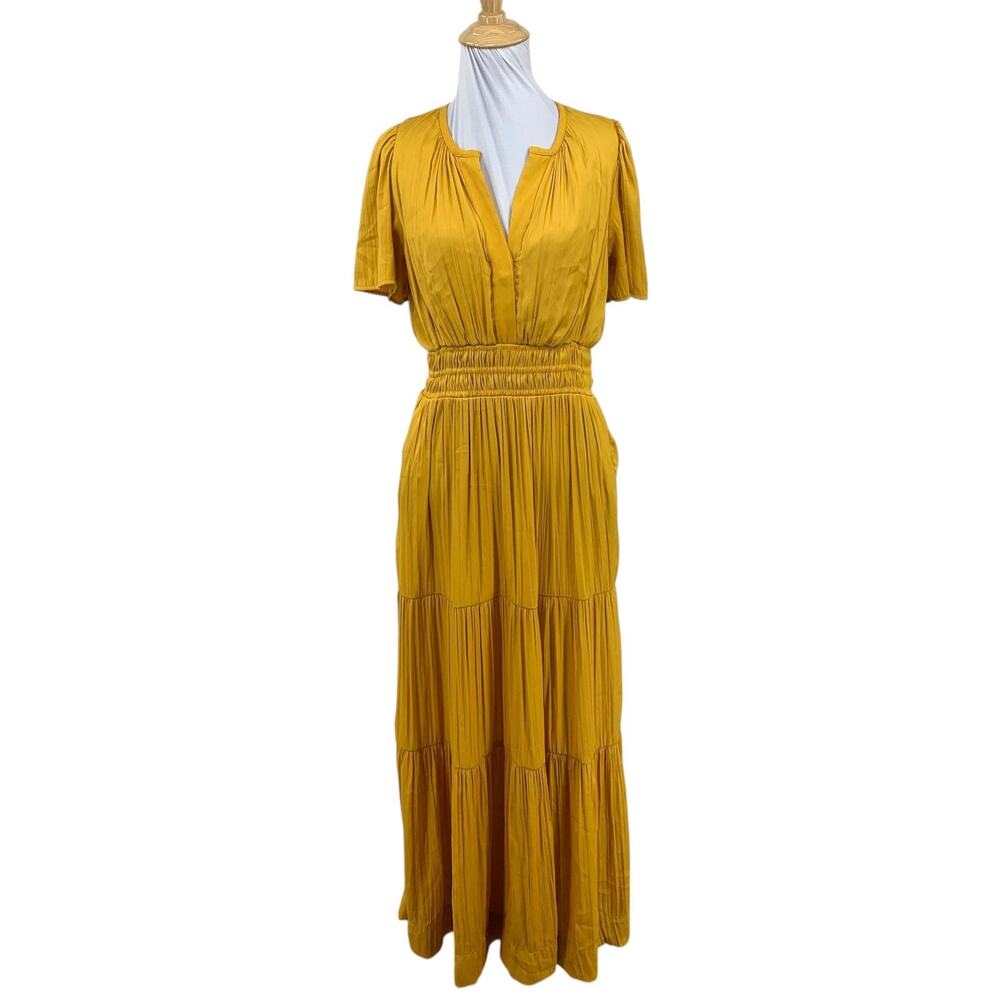 Anthropologie Dress Womens S Small The Somerset Satin Tiered Smocked Waist Maxi